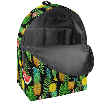 Black Tropical Pineapple Pattern Print Backpack