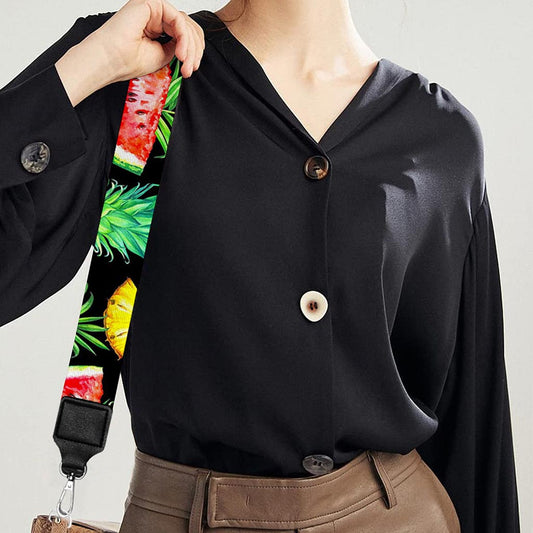 Black Tropical Pineapple Pattern Print Bag Strap