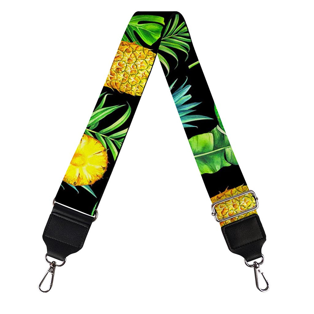 Black Tropical Pineapple Pattern Print Bag Strap
