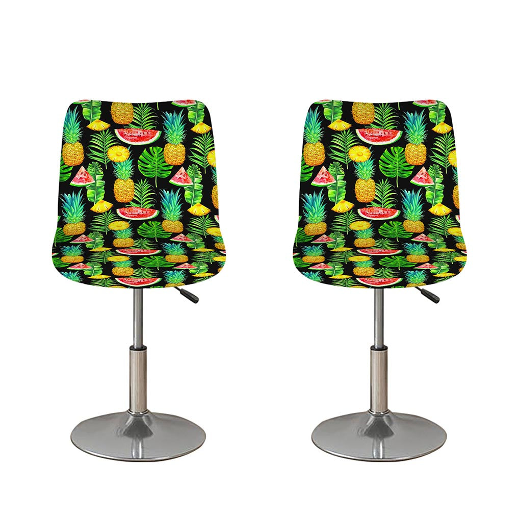 Black Tropical Pineapple Pattern Print Bar Stool Covers