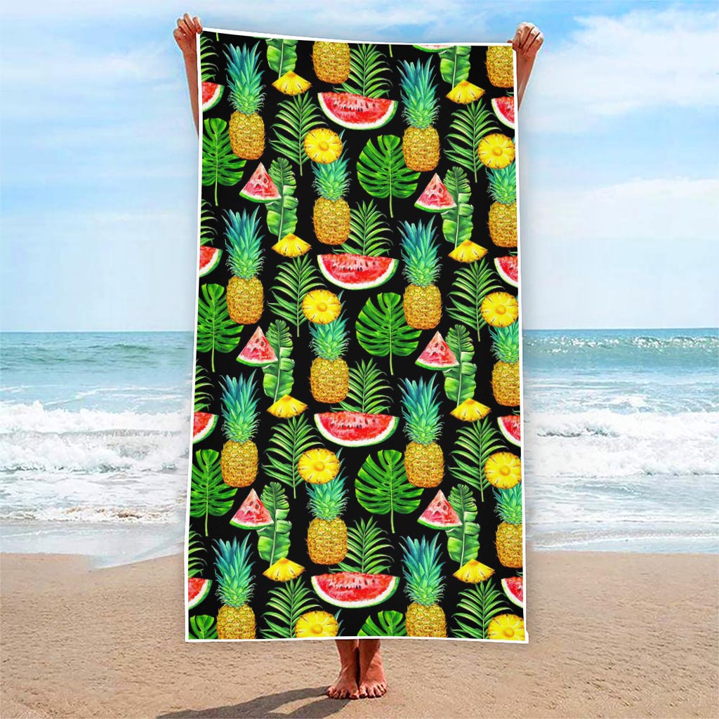 Black Tropical Pineapple Pattern Print Beach Towel