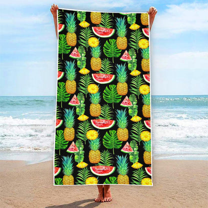 Black Tropical Pineapple Pattern Print Beach Towel