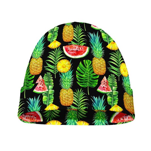 Black Tropical Pineapple Pattern Print Beanie