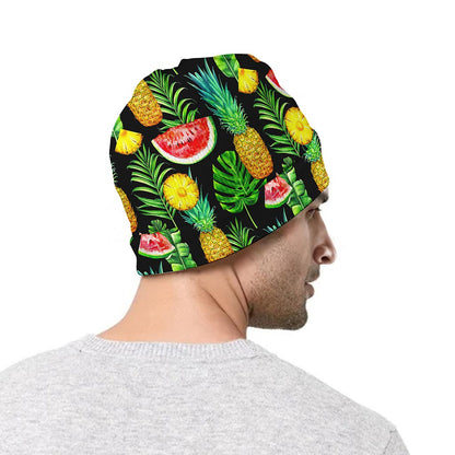 Black Tropical Pineapple Pattern Print Beanie