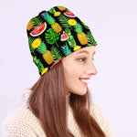 Black Tropical Pineapple Pattern Print Beanie