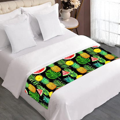 Black Tropical Pineapple Pattern Print Bed Runner