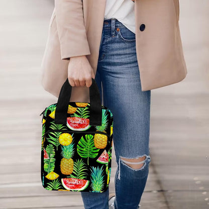 Black Tropical Pineapple Pattern Print Bible Tote Bag