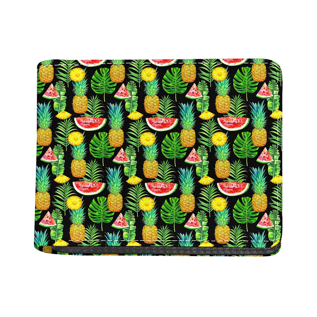 Black Tropical Pineapple Pattern Print Bifold Wallet