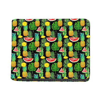Black Tropical Pineapple Pattern Print Bifold Wallet