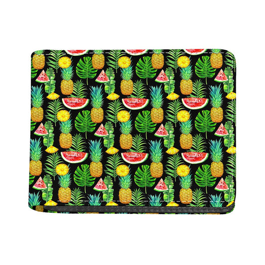 Black Tropical Pineapple Pattern Print Bifold Wallet