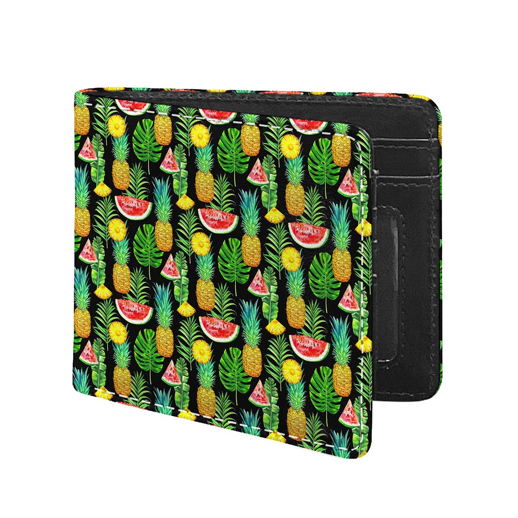 Black Tropical Pineapple Pattern Print Bifold Wallet