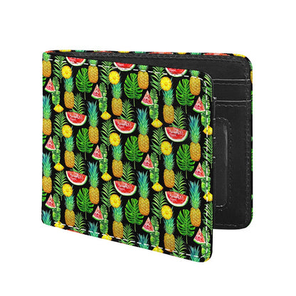 Black Tropical Pineapple Pattern Print Bifold Wallet