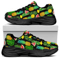 Black Tropical Pineapple Pattern Print Black Chunky Shoes