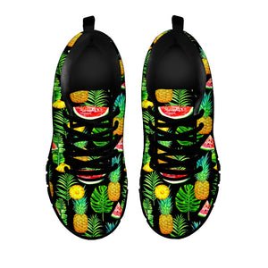 Black Tropical Pineapple Pattern Print Black Running Shoes