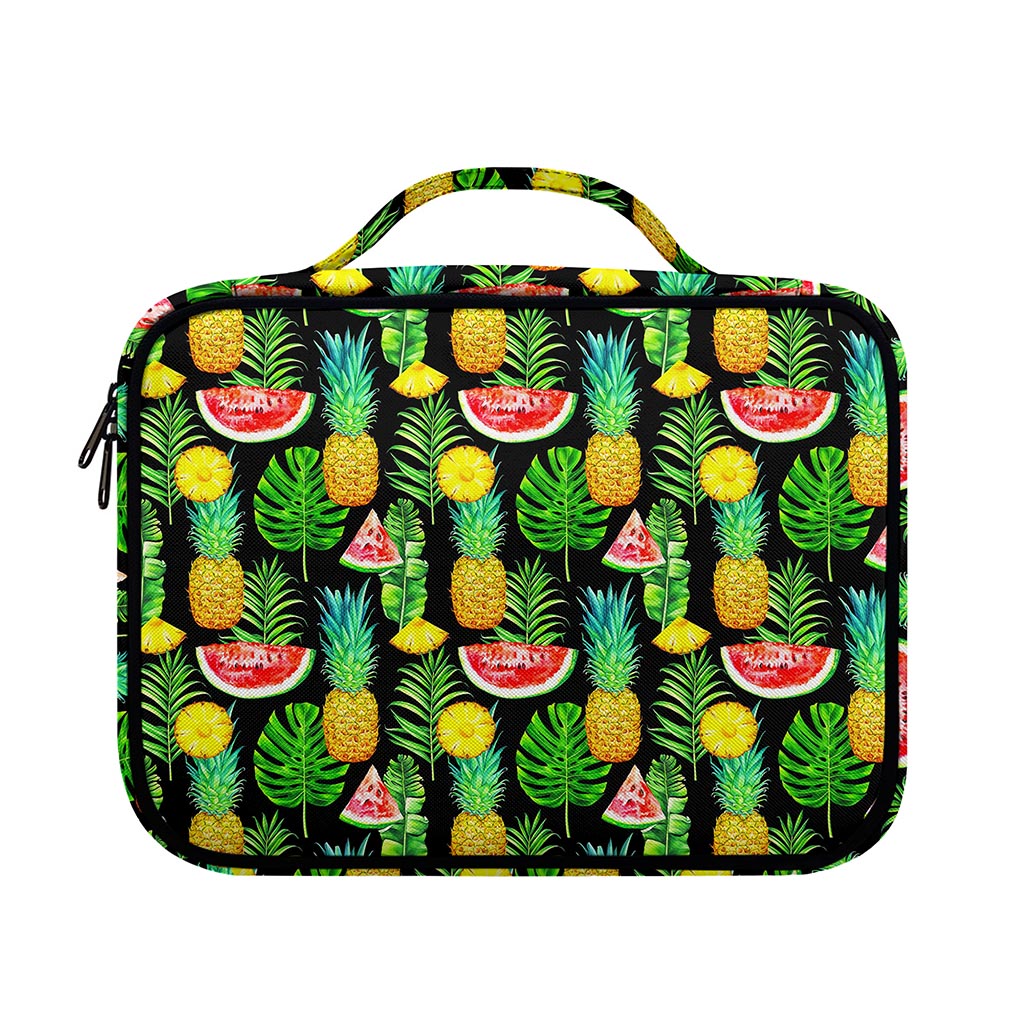 Black Tropical Pineapple Pattern Print Briefcase Bible Bag