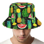 Black Tropical Pineapple Pattern Print Bucket Hat