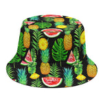 Black Tropical Pineapple Pattern Print Bucket Hat