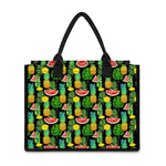 Black Tropical Pineapple Pattern Print Canvas Tote Bag
