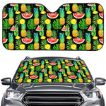 Black Tropical Pineapple Pattern Print Car Windshield Sun Shade