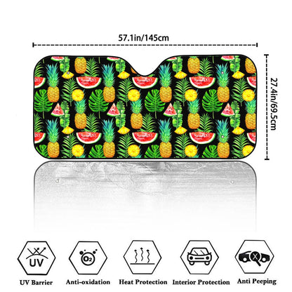 Black Tropical Pineapple Pattern Print Car Windshield Sun Shade