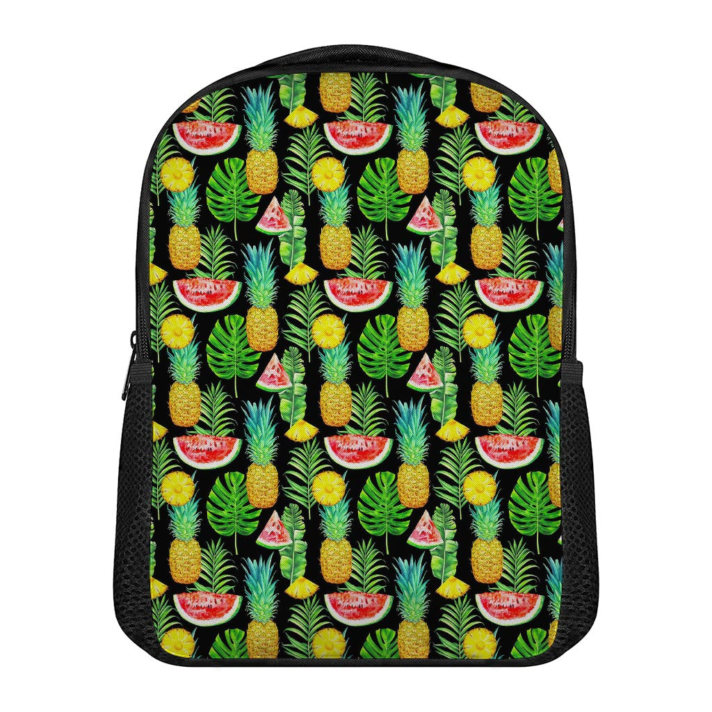 Black Tropical Pineapple Pattern Print Casual Backpack