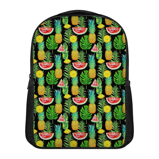 Black Tropical Pineapple Pattern Print Casual Backpack