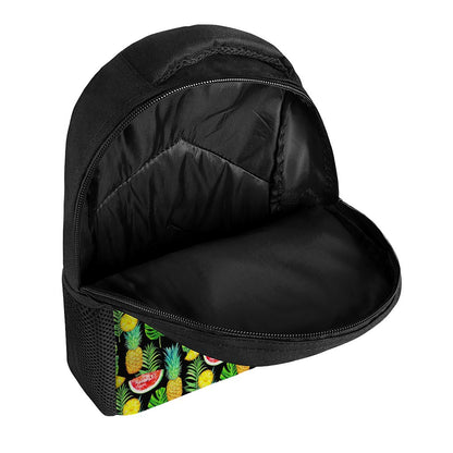Black Tropical Pineapple Pattern Print Casual Backpack