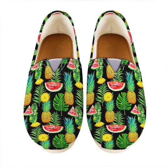 Black Tropical Pineapple Pattern Print Casual Shoes