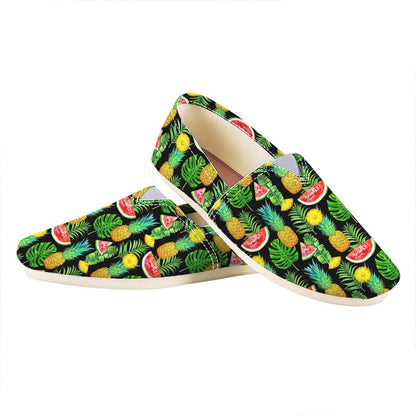 Black Tropical Pineapple Pattern Print Casual Shoes