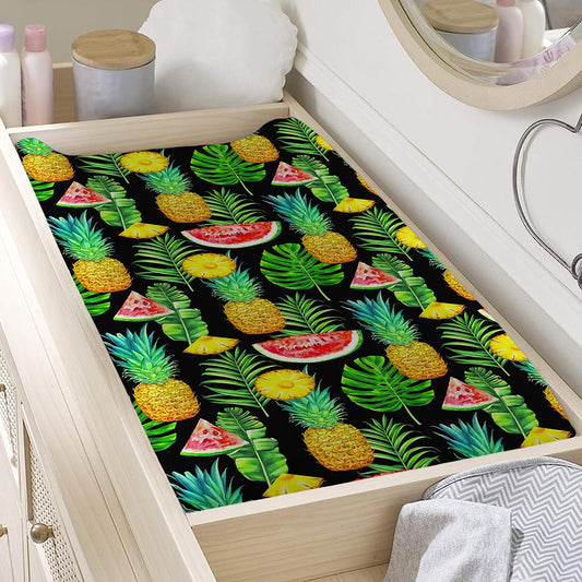 Black Tropical Pineapple Pattern Print Changing Pad Cover