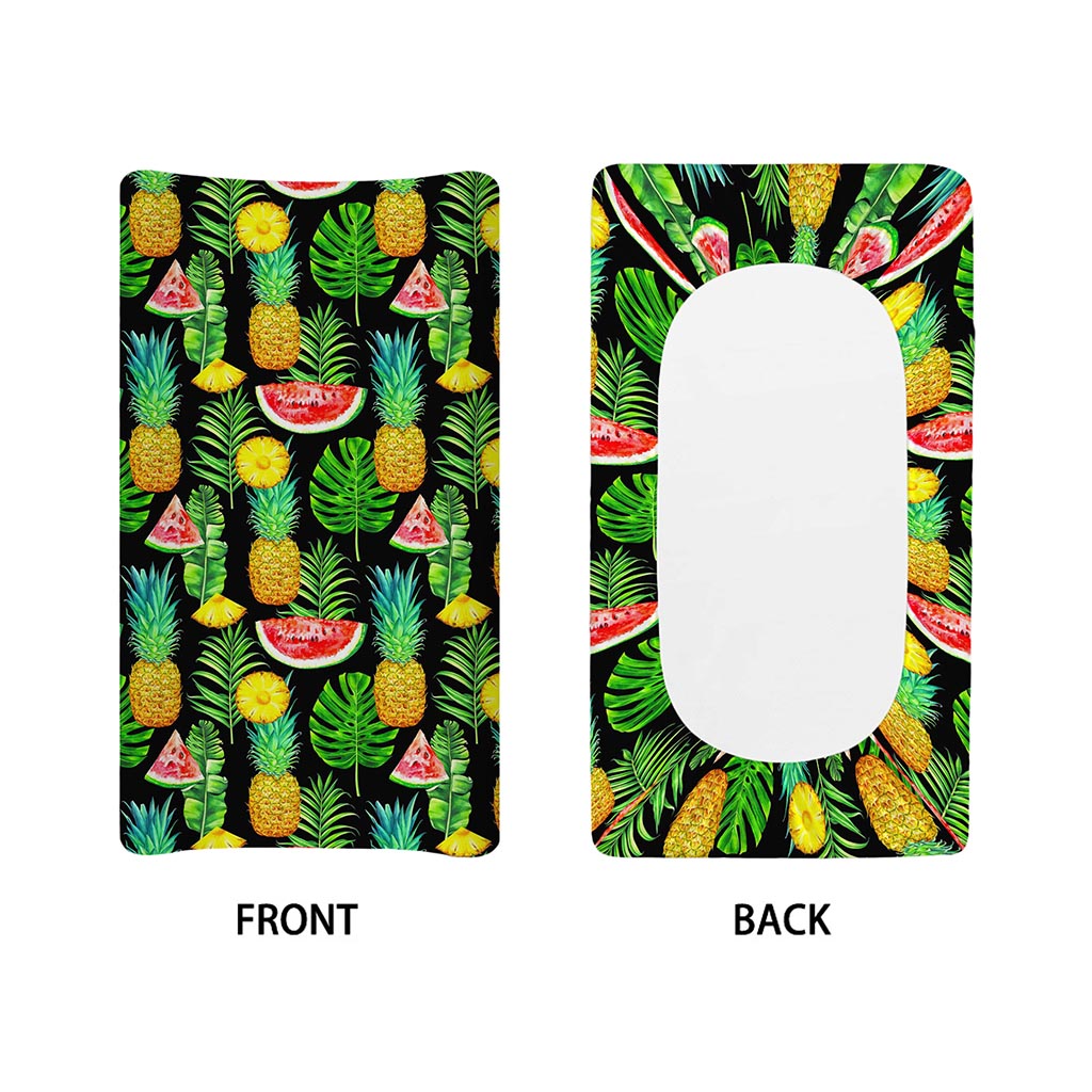 Black Tropical Pineapple Pattern Print Changing Pad Cover