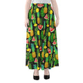 Black Tropical Pineapple Pattern Print Chiffon Maxi Skirt