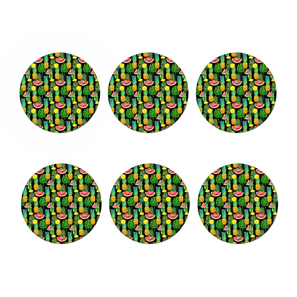 Black Tropical Pineapple Pattern Print Coaster Set
