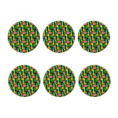 Black Tropical Pineapple Pattern Print Coaster Set