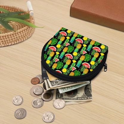 Black Tropical Pineapple Pattern Print Coin Purse