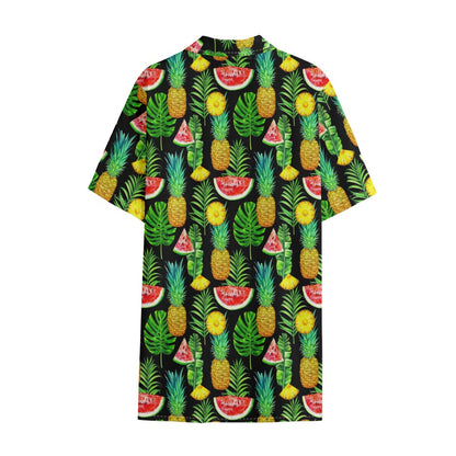 Black Tropical Pineapple Pattern Print Cotton Hawaiian Shirt