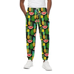 Black Tropical Pineapple Pattern Print Cotton Pants