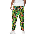 Black Tropical Pineapple Pattern Print Cotton Pants