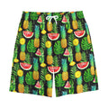 Black Tropical Pineapple Pattern Print Cotton Shorts