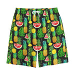 Black Tropical Pineapple Pattern Print Cotton Shorts