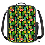 Black Tropical Pineapple Pattern Print Crossbody Lunch Bag
