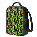 Black Tropical Pineapple Pattern Print Crossbody Lunch Bag