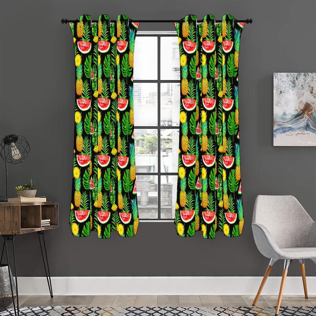 Black Tropical Pineapple Pattern Print Curtain