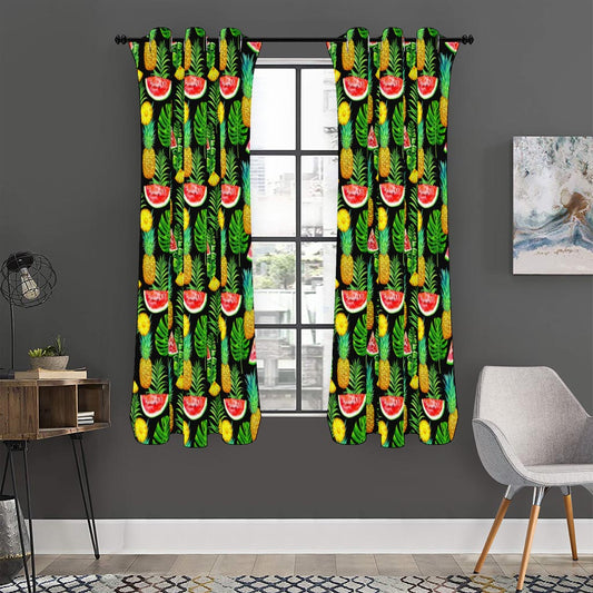 Black Tropical Pineapple Pattern Print Curtain