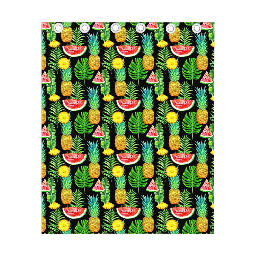 Black Tropical Pineapple Pattern Print Curtain
