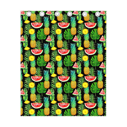 Black Tropical Pineapple Pattern Print Curtain