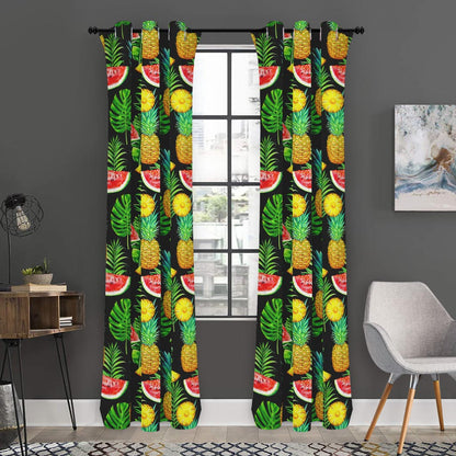 Black Tropical Pineapple Pattern Print Curtain