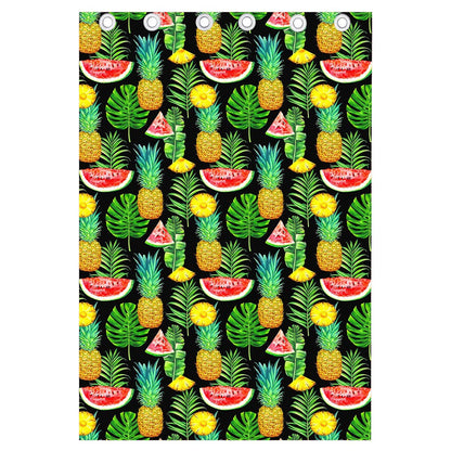 Black Tropical Pineapple Pattern Print Curtain