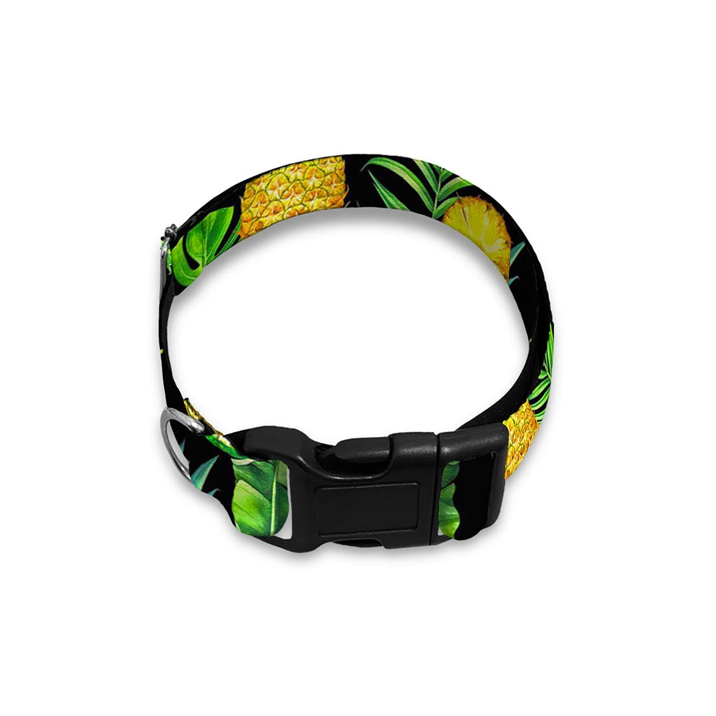Black Tropical Pineapple Pattern Print Dog Collar