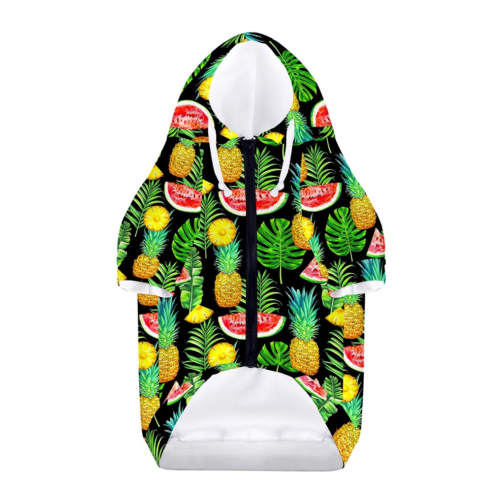 Black Tropical Pineapple Pattern Print Dog Zip Up Hoodie
